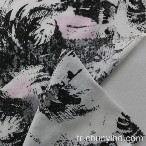 Tissu mélangé de style chinois Poly65% / Cotton35% Modèle de peinture de paysage imprimé Tissu en jersey unique pour t-shirt / chemisier